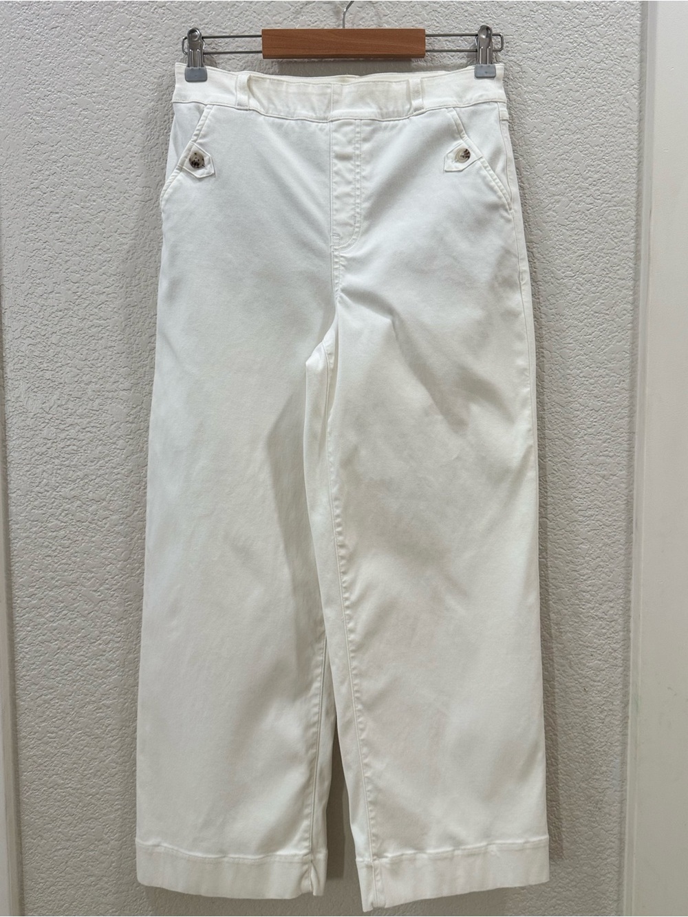 Spanx Stretch Twill Cropped White Wide Leg Pants - Picture 2 of 7